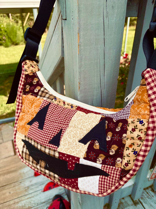 Halloween  Patchwork Jack-o-Lantern Pumpkin Crescent Bag (handmade)