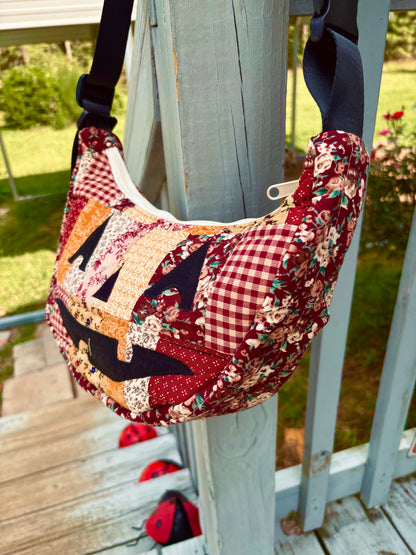 Halloween  Patchwork Jack-o-Lantern Pumpkin Crescent Bag (handmade)