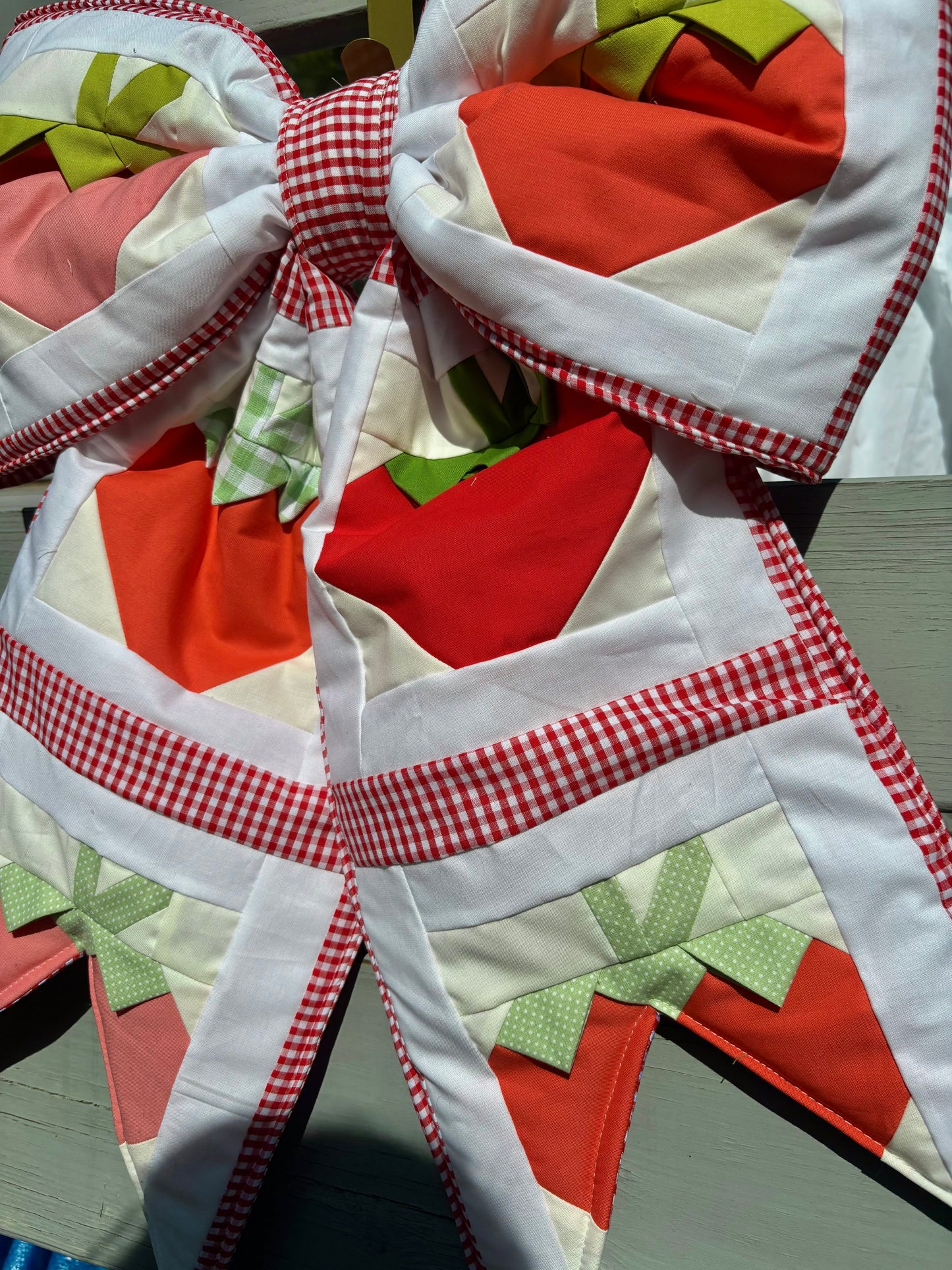 Strawberry Hand Pieced REVERSIBLE Bow Door Hanger