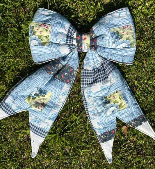 Blue Vintage Quilt Door Bow Hanger