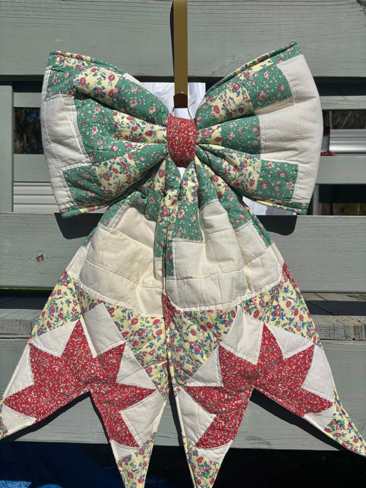 Red, Yellow, Green Floral REVERSIBLE Bow Door Hanger