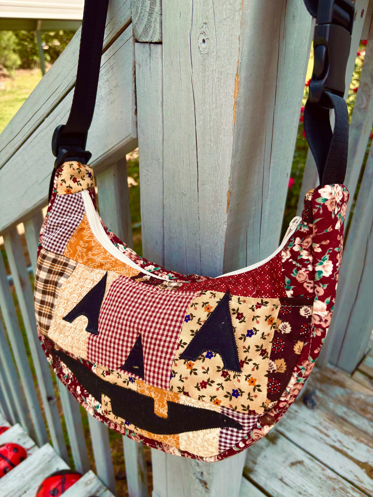 Halloween  Patchwork Jack-o-Lantern Pumpkin Crescent Bag (handmade)