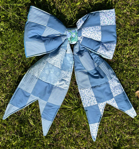 Blue Patchwork  Vintage Quilt Door Bow Hanger (Copy)