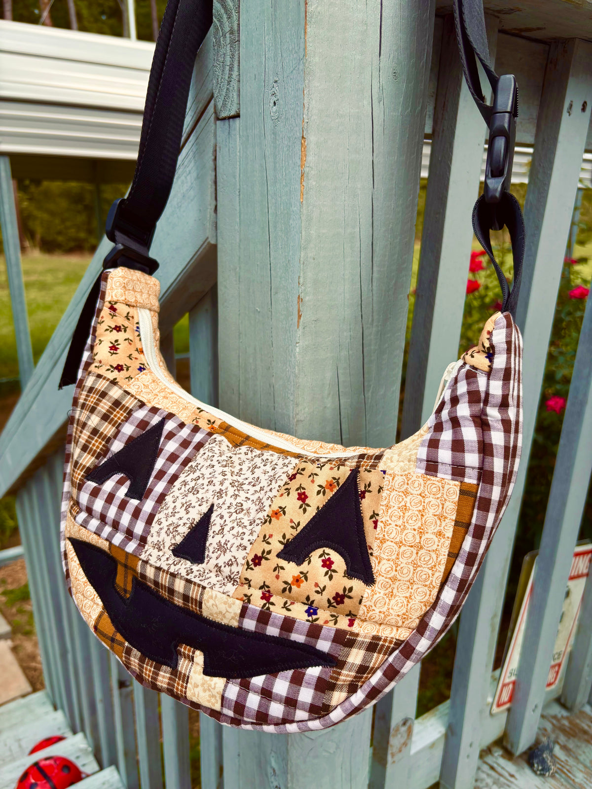 Halloween  Patchwork Jack-o-Lantern Pumpkin Crescent Bag (handmade)