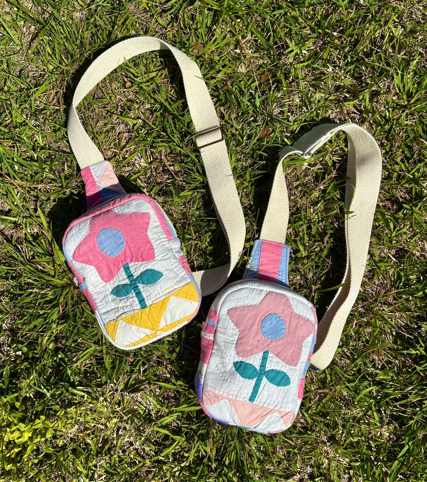 Vintage Quilted Flower Crossbody Bag