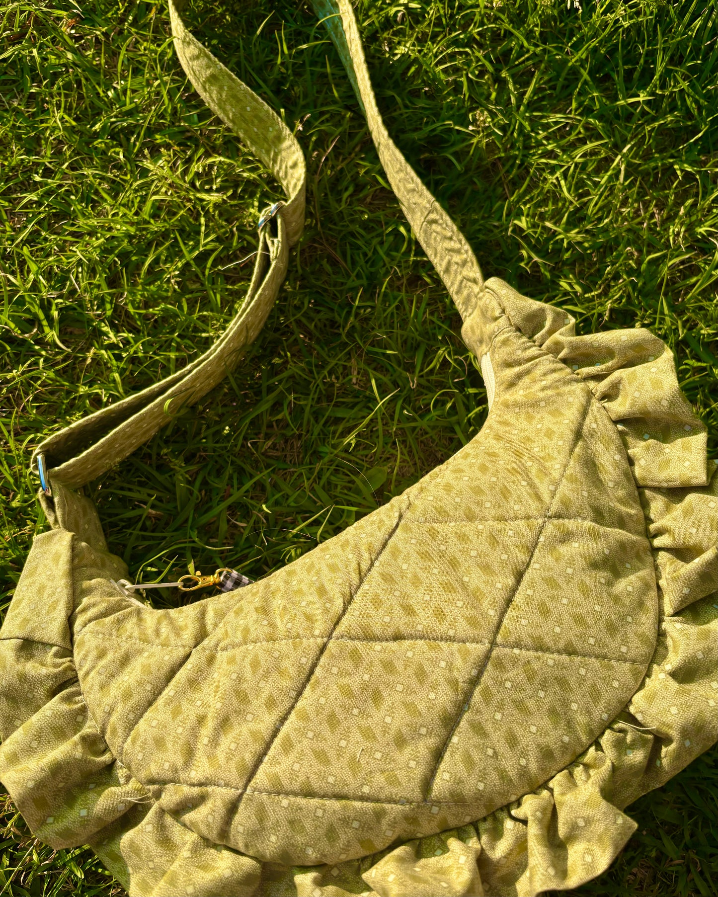 Handmade ONE OF A KIND Vintage Ruffle Crescent Bag