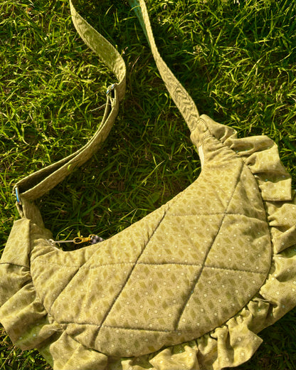 Handmade ONE OF A KIND Vintage Ruffle Crescent Bag