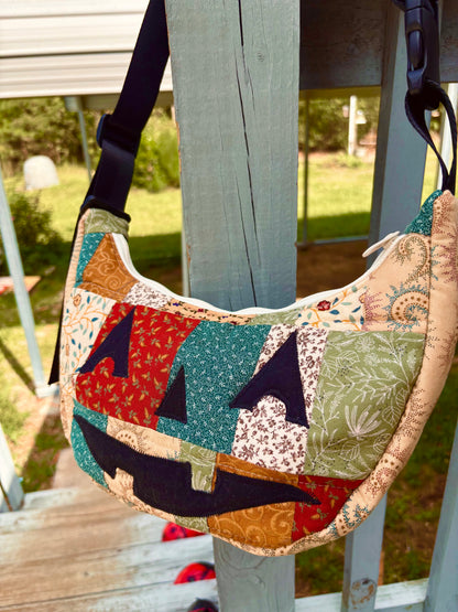 Halloween  Patchwork Jack-o-Lantern Pumpkin Crescent Bag (handmade)