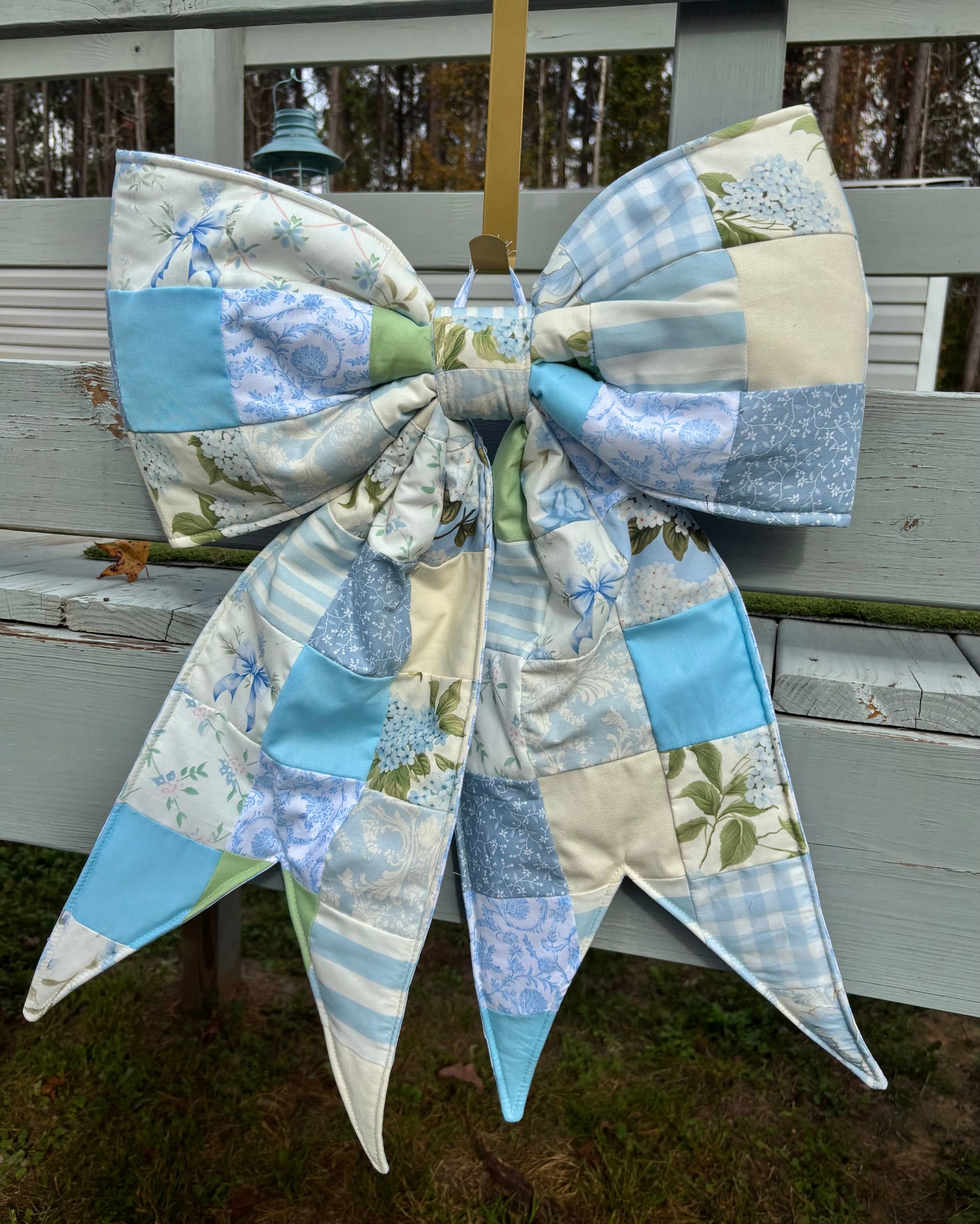 Hydrangea southern  Patchwork REVERSIBLE Bow Door Hanger/ Tree Topper