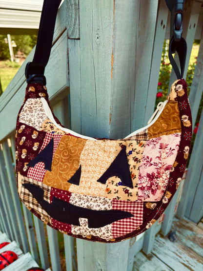 Halloween  Patchwork Jack-o-Lantern Pumpkin Crescent Bag (handmade)