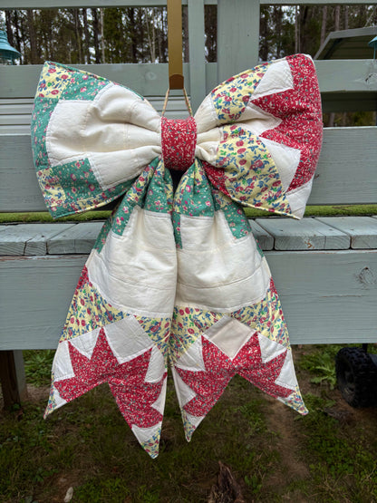 Red And Yellow Floral REVERSIBLE Bow Door Hanger/ Tree Topper