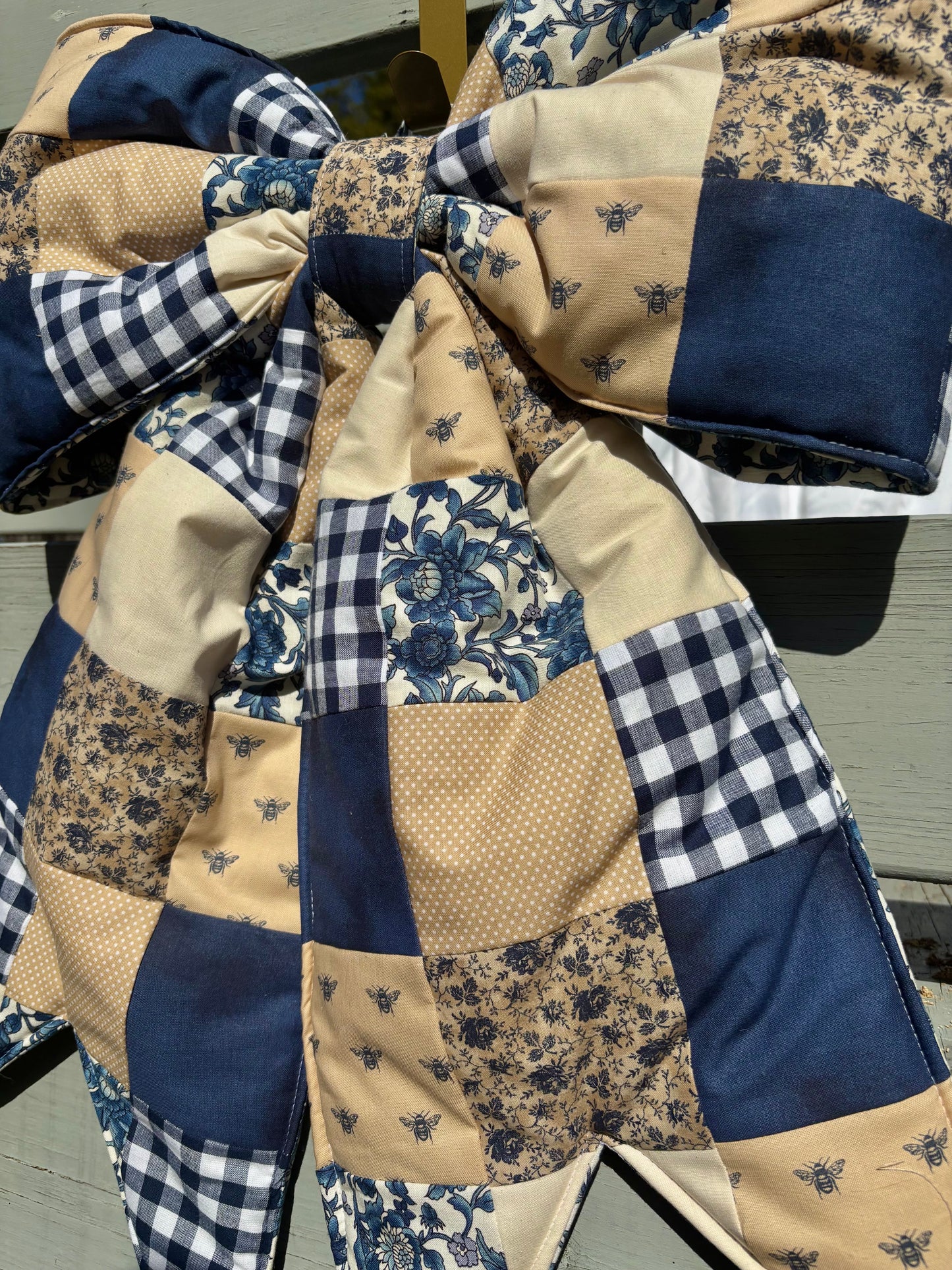 Blueberry Pie Hand Pieced REVERSIBLE Bow Door Hanger