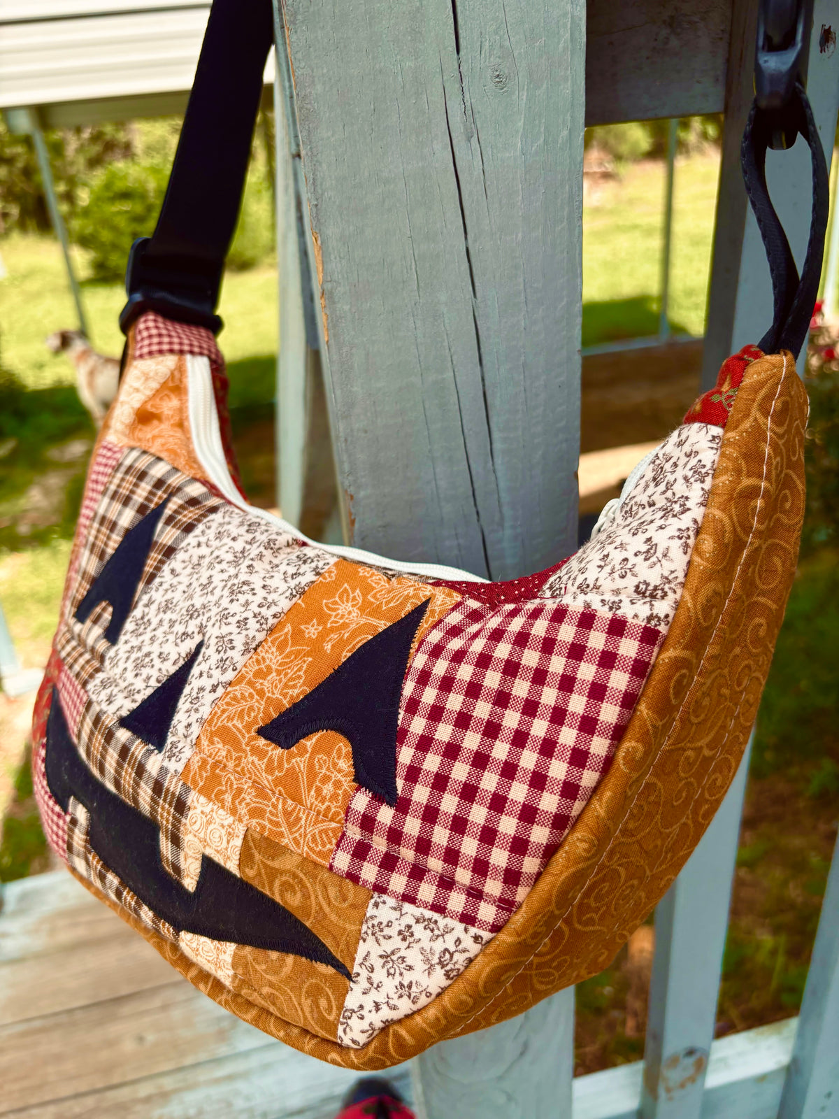 Halloween  Patchwork Jack-o-Lantern Pumpkin Crescent Bag (handmade)