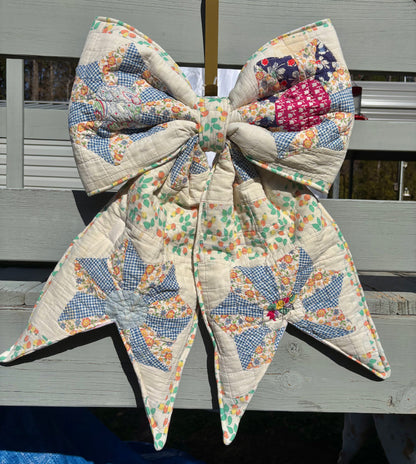 Vintage Quilt Floral Plate REVERSIBLE Bow Door Hanger