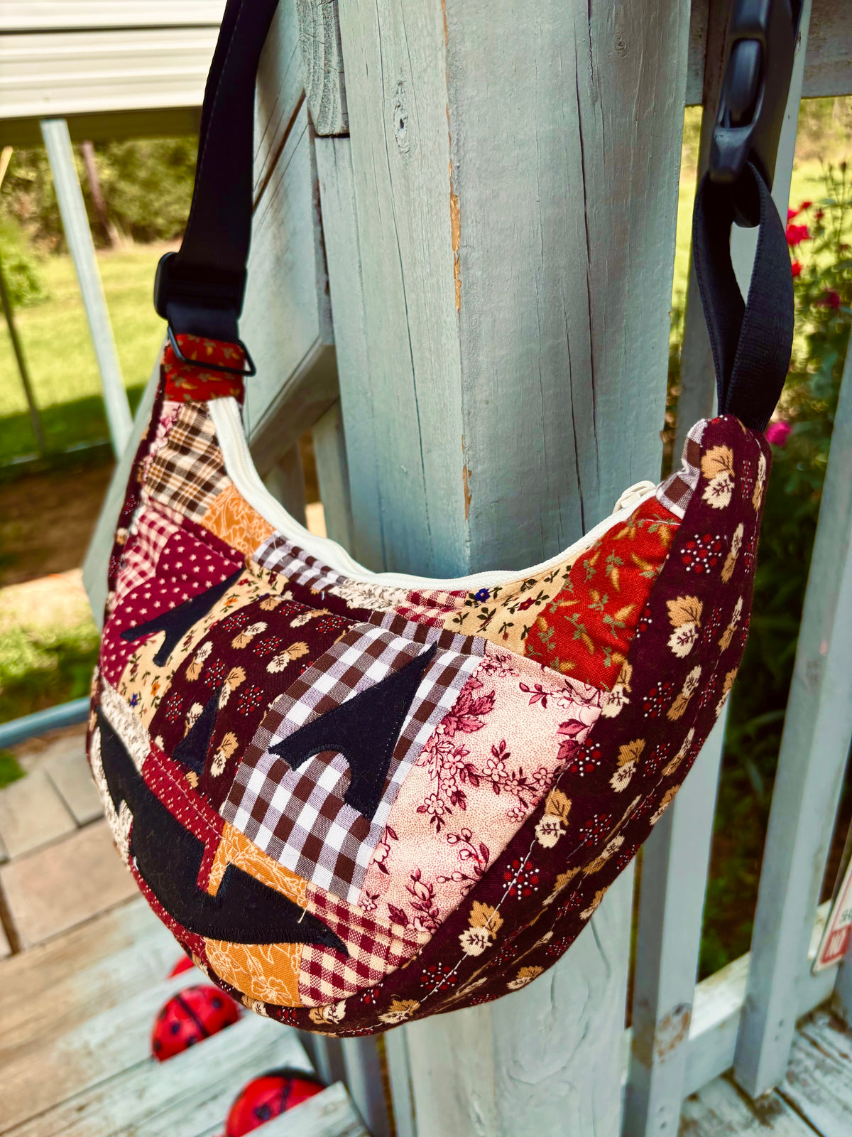 Halloween  Patchwork Jack-o-Lantern Pumpkin Crescent Bag (handmade)