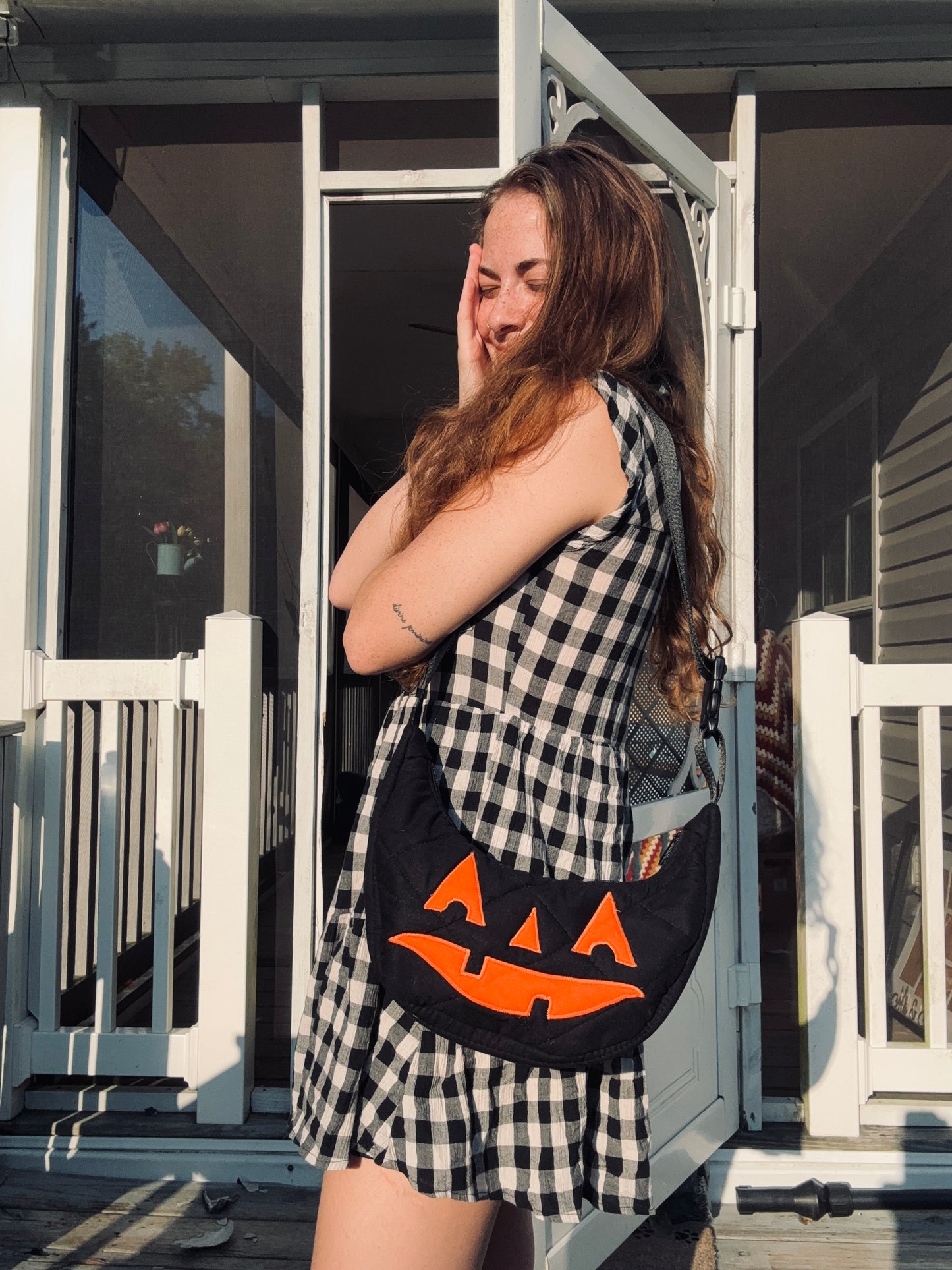 Halloween Jack-o-Lantern Pumpkin Crescent Bag (handmade)