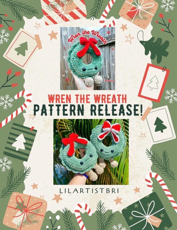 Crochet Amigurumi Wren The Wreath Pattern/ Christmas Wreath PATTERN ONLY/ NOT physical item/ Holidays Christmas