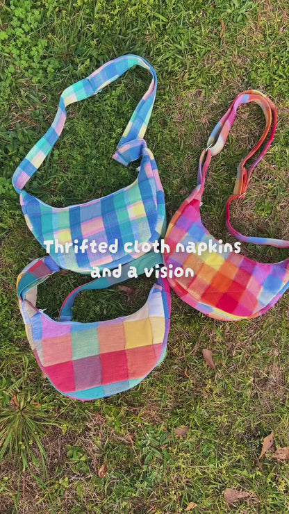 Handmade ONE OF A KIND Plaid Crescent Bag