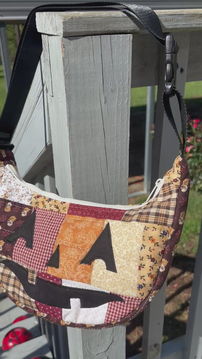 Halloween  Patchwork Jack-o-Lantern Pumpkin Crescent Bag (handmade)