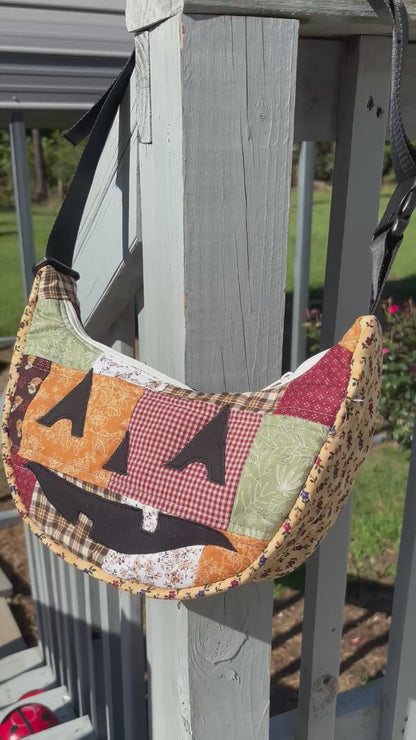 Halloween  Patchwork Jack-o-Lantern Pumpkin Crescent Bag (handmade)