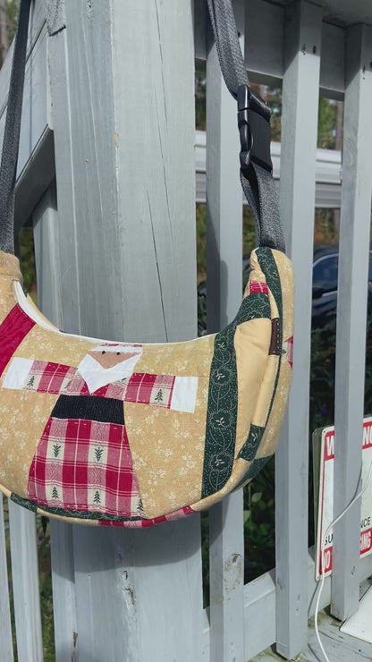 Handmade Christmas Quilt Crescent Bag Rework
