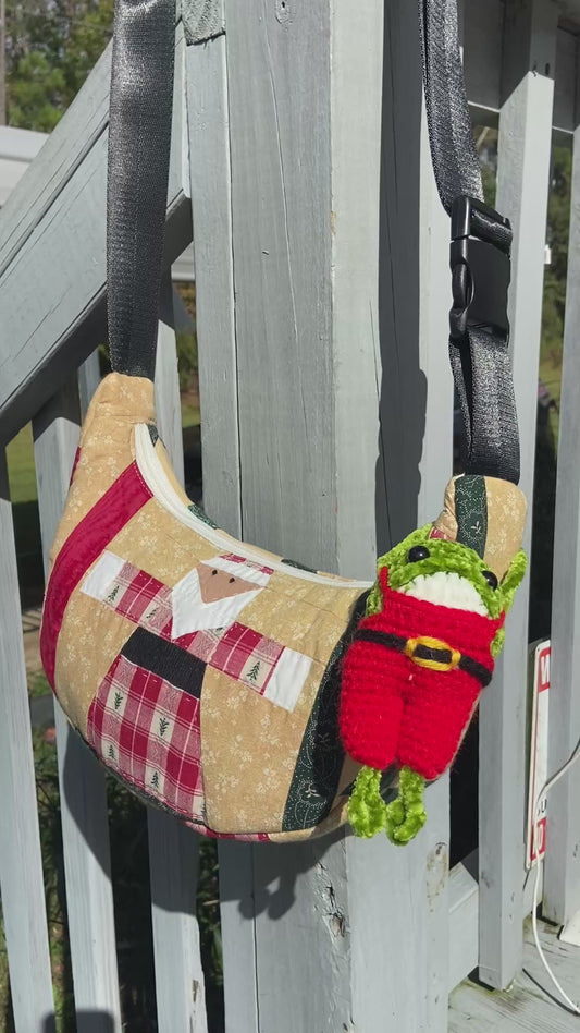 Handmade Christmas Quilt Crescent Bag Rework