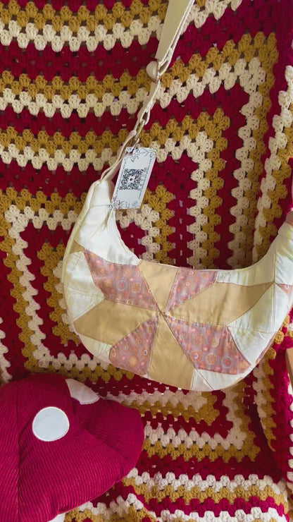 Handmade ONE OF A KIND 1950s Quilt Crescent Bag