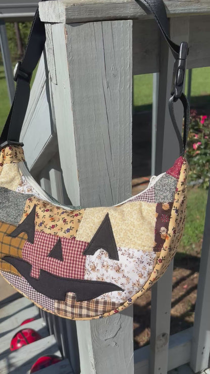 Halloween  Patchwork Jack-o-Lantern Pumpkin Crescent Bag (handmade)